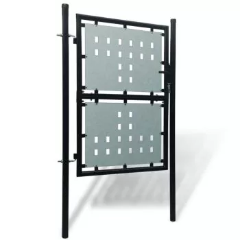 Poarta de gard cu o usa, negru, 100 x 200 cm