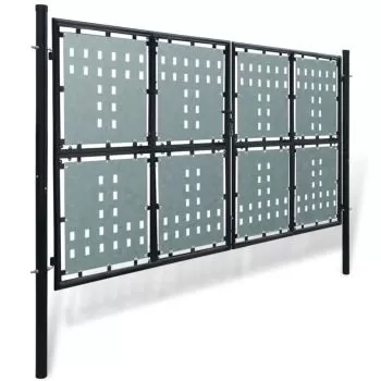 Poarta de gard cu o usa, negru, 300 x 250 cm