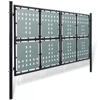 Poarta de gard cu o usa, negru, 300 x 225 cm