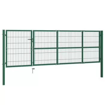 Poarta gard de gradina cu stalpi, verde, 6 x 150 cm