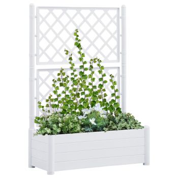 Jardiniera de gradina cu spalier, alb, 100 x 43 x 142 cm