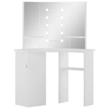 Masa pentru machiaj de colt cu lumini LED, alb