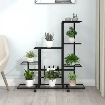  Suport pentru flori cu roți, 94,5x25x92,5 cm, negru, metal