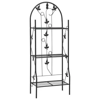  Suport de plante, 3 niveluri, negru, 52 x 28 x 128 cm, fier