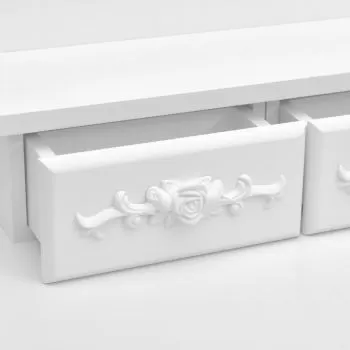 Set masa de toaleta cu taburet alb 50x59x136 cm lemn paulownia, alb