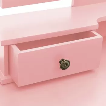 Set masa toaleta cu taburet roz 100x40x146 cm lemn paulownia, roz