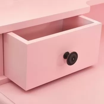 Set masa de toaleta cu taburet roz 80x69x141 cm lemn paulownia, roz