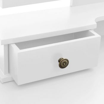 Set masă toaletă cu taburet alb 100x40x146 cm lemn paulownia