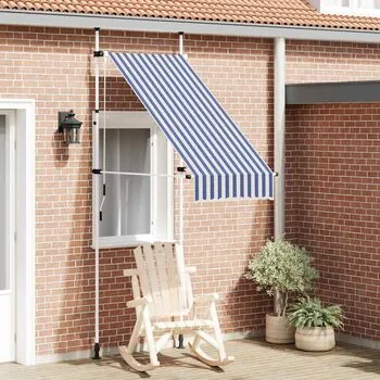  Copertină retractabilă manual, dungi albastru și alb, 100 cm