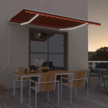  Copertină automată senzor vânt&LED, portocaliu/maro, 400x300 cm