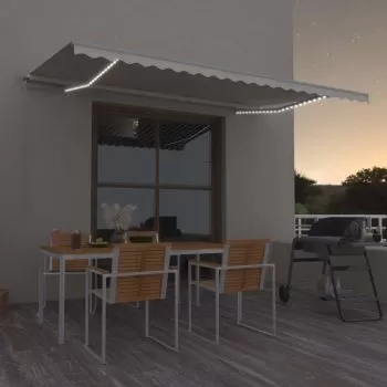  Copertină retractabilă manual cu LED, crem, 500x300 cm