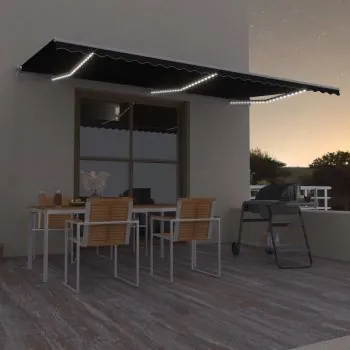  Copertină retractabilă manual cu LED, antracit, 600x300 cm