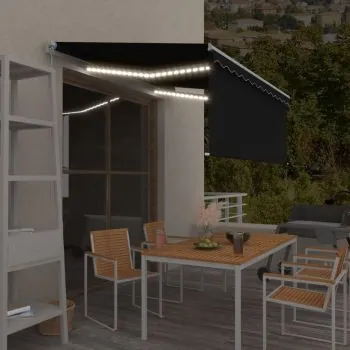  Copertină retractabilă manual cu stor&LED, antracit, 3,5x2,5 m  