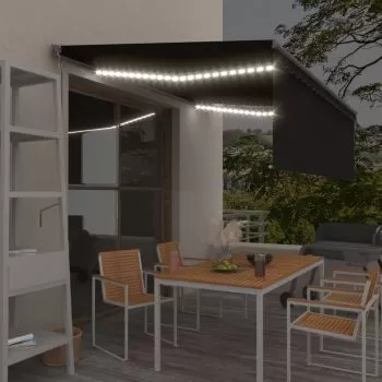  Copertină automată cu stor&senzor vânt&LED, antracit, 4x3 m  