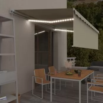  Copertină retractabilă manual cu stor&LED, crem, 5x3 m