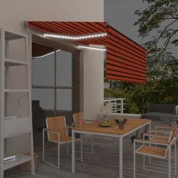  Copertină automat stor senzor vânt LED portocaliu&maro 3,5x2,5m