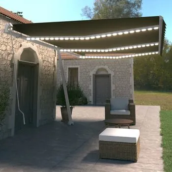  Copertină retractabilă manual cu LED, antracit, 600x350 cm