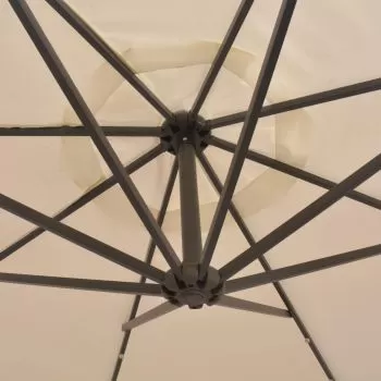 Umbrelă soare suspendată, iluminare LED, stâlp metalic 300 cm