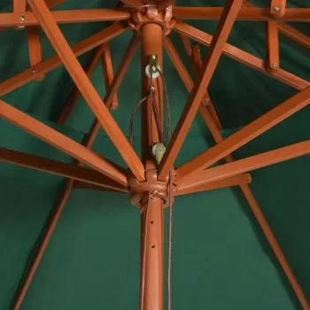 Umbrelă de soare dublă, 270x270 cm, stâlp de lemn, verde
