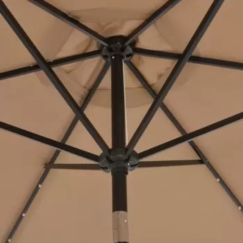 Umbrelă de soare exterior, LED-uri și stâlp oțel, taupe, 300 cm