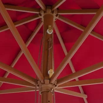 Umbrelă de soare de exterior cu stâlp din lemn, vișiniu, 350 cm