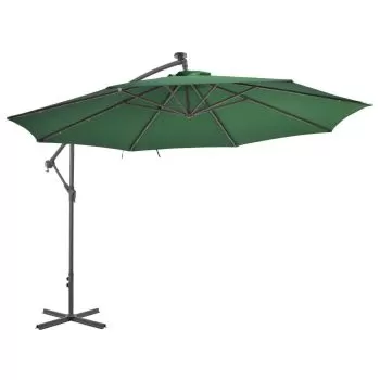 Umbrelă de consolă cu LED și stâlp de metal, verde, 350 cm