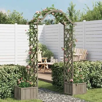  Pergolă de grădină cu jardinieră, gri, lemn masiv de brad