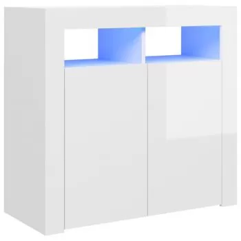 Servanta cu lumini LED, alb lucios, 80 x 35 x 75 cm