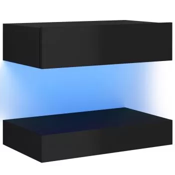 Comoda TV cu lumini LED, negru lucios, 60 x 35 cm