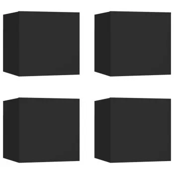 Set 4 bucati dulapuri tv montaj pe perete, negru, 30.5 x 30 x 30 cm