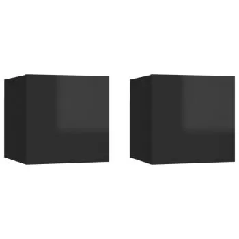 Dulapuri TV suspendate 2 buc. negru extralucios 30.5x30x30 cm, negru lucios, 30.5 x 30 x 30 cm