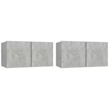 Set 2 bucati dulapuri tv suspendate, gri beton, 60 x 30 x 30 cm