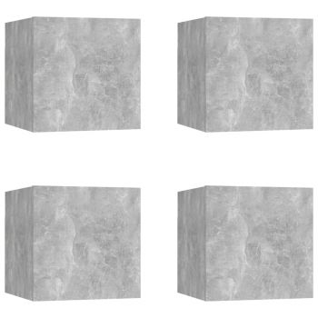 Set 4 bucati dulapuri tv montaj pe perete, gri beton, 30.5 x 30 x 30 cm