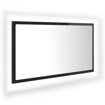 Oglindă de baie cu LED, negru extralucios, 80x8.5x37 cm, PAL