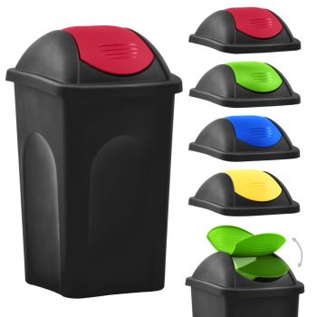 Coș de gunoi cu capac oscilant, negru și roșu, 60L