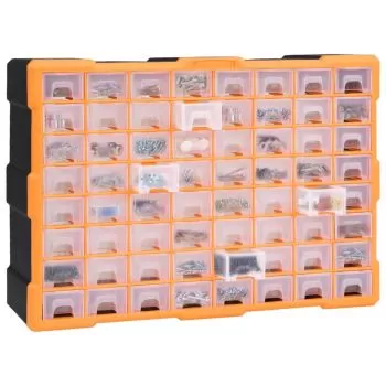 Organizator cu 64 de sertare, portocaliu si negru, 64 sertare