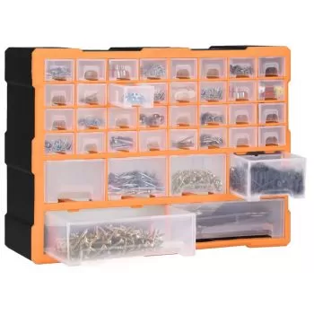 Organizator cu 40 de sertare, portocaliu si negru, 40 sertare