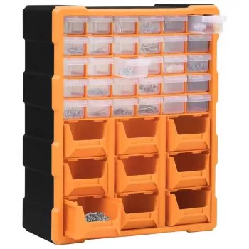 Organizator cu 39 de sertare, portocaliu si negru, 30 + 9 sertare
