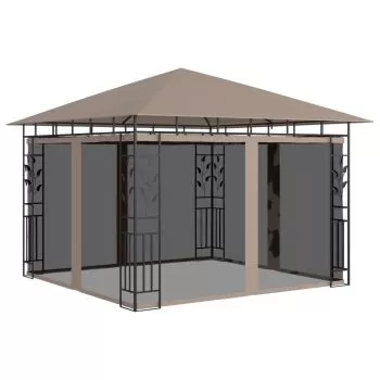 Pavilion cu plasa anti-tantari, gri taupe, 3 x 3 x 2.73 m