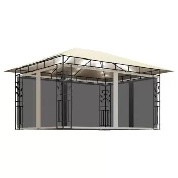 Pavilion cu plasa anti-tantari & lumini LED crem 4x3x2.73m, crem, 4 x 3 x 2.73 m