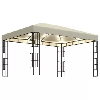 Pavilion cu sir de lumini LED, crem, 3 x 4 m