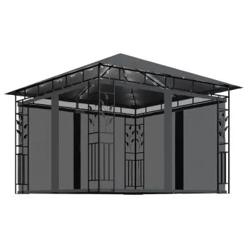 Pavilion cu plasa anti-tantari&lumini LED, antracit, 3 x 3 x 2.73 m