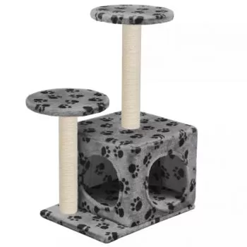 Ansamblu pisici turnuri de sisal gri 60 cm imprimeu cu labute, gri cu model, 60 cm