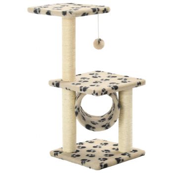 Ansamblu pisici stâlpi funie sisal, bej, 65 cm, imprimeu lăbuțe