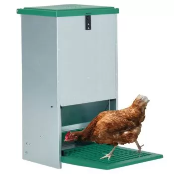 Dozator automat de hrana pentru pasari de curte cu banda 20 kg, verde, 33,5 x 23 x 66 cm