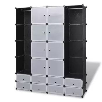 Dulap modular cu 18 compartimente alb si negru 37x146x180.5 cm, alb si negru, 37 x 146 x 180.5 cm