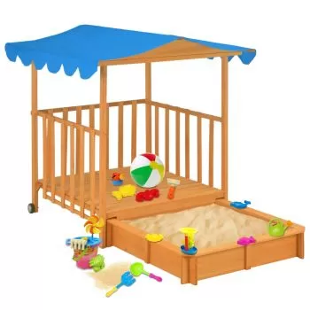 Casa de joaca pentru copii cu groapa nisip albastru lemn brad, albastru, 130 cm