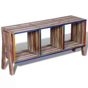 Comoda TV multicolora cu 3 rafturi stivuibila din lemn de tec reciclat, multicolor, 110 x 30 x 50 cm