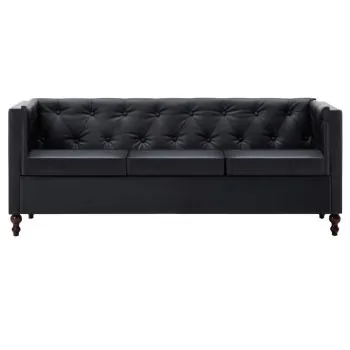 Canapea Chesterfield cu 3 locuri, negru, 176 x 68 x 70 cm