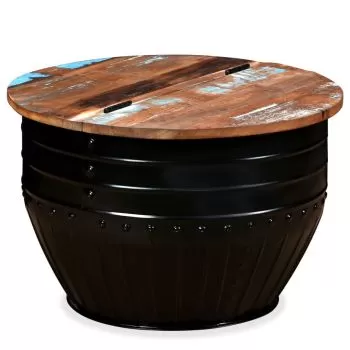 Masuta de cafea in forma de butoi negru lemn masiv reciclat, negru, 60 x 40 cm